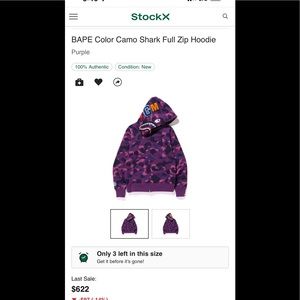 BAPE Camo Full Zip Shark Hoodie Men Medium